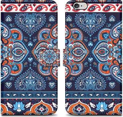 Cadorabo Hoesje geschikt voor Apple iPhone 6 / 6S - Design Blauwe Mandala No. 1 - Beschermhoes Case Cover met magnetische sluiting, standaardfunctie en kaartvakje