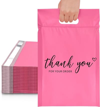 50x Roze Poly Enveloppen met Handvat 35x49 cm - Waterdichte & Scheurbestendige Verzendzakken met Zelfklevende Sluiting
