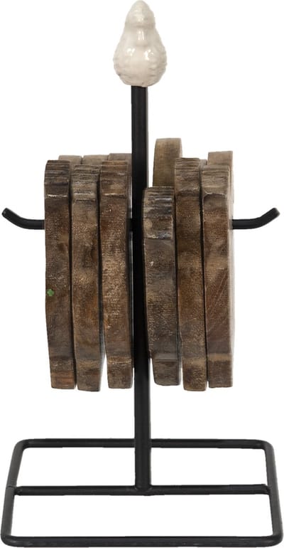 Clayre & Eef Onderzetters voor Glazen Kip 11x11x22 cm Bruin Hout