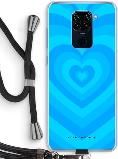 Case Company® - Hoesje met koord geschikt voor Xiaomi Redmi Note 9 hoesje met Koord - Hart Blauw - Telefoonhoesje met Zwart Koord - Bescherming aan alle Kanten en Over de Schermrand