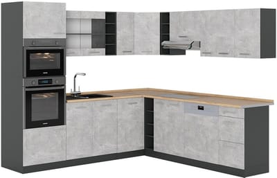 Vicco Hoekkeuken R-Line, Beton/Antraciet, 247 x 237 cm, WB Eik