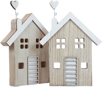 Houten huis decoratieve huistafelstandaard hout 20cm 2 st, 2 Stück
