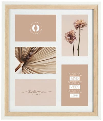 Ostaria Collage fotolijst NEO - voor 5x foto van 10 x 15 cm - hout - naturel/wit - 34 x 40 cm - Wissellijst - Modern