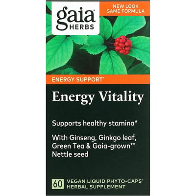Gaia Herbs, Energie Vitaliteit, Vegan Vloeibare Fyto-capsules, 60 Tabletten