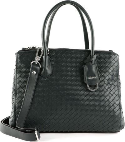 abro Leren Business tas Schoudertas met laptopvak Leather Piuma Weaving Businessshopper Busy Navy Blauw