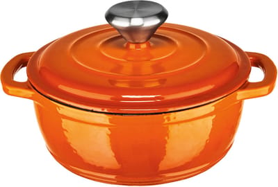 Silvercrest Gietijzeren Braadpan - Ø 16 cm - Oranje - Inhoud: 1,3 L - Geschikt voor: alle soorten kookplaten - Met druppelsysteem voor sappig en aromatisch braden - Gelijkmatige warmteverdeling - Duurzame emaillaag van binnen en buiten