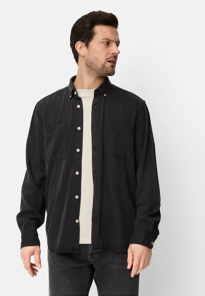camel active Shirt met lange mouwen en borstzak - Maat menswear-L - Zwart