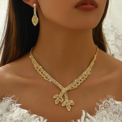 5-delige Dames Trendy Klauwketting Lotus Ketting Oorbellen Armband Ring Sieradenset Bruiloft Banket Feest Vakantie Cadeau black