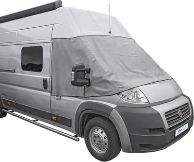 ProPlus Raamafdekking voor Fiat Ducato X250 vanaf 06-2006 - 2014 - Isolerende raamfolie - Isolatie - Voor winter en zomer - Tegen hitte en kou - Privacy - Bescherming - Voorruitafdekking - Met klitteband en elastiek - Grijs