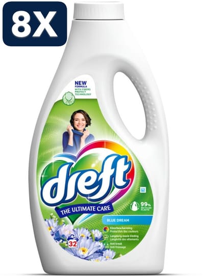 8 x Dreft - Vloeibaar Wasmiddel - Gekleurde Was - Blauwe Droom - 32 Wasbeurten