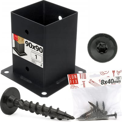 LUN FIX - Pfostendrager 90x90 mm - 10 stuks - 8x40 mm - poedergecoat, zwart
