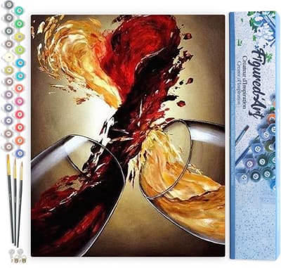 Figured'Art Schilderen op Nummer Volwassenen canvas Wijn Mix - Handwerk acrylverf Kit DIY Compleet - 40x50cm zonder frame