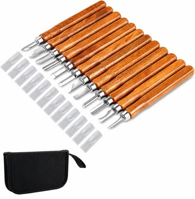 BOTC Gutsen set - 12stuks met opbergetui - Houtsnijwerk gereedschap - voor Houtsnijden, Beeldhouwen, DIY Hobby en Beginners