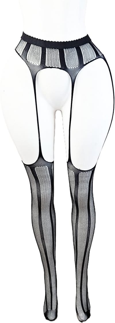 BamBella ® - Panty -Onesize - open kruis hoge kousen broek Dames - Onesize - sexy Erotische lingerie van kant zwart