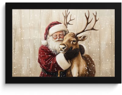 Poster in lijst - Fotolijst 30x20 cm - Posters - Kerstman - Rendier - Sneeuw - Kleurrijk - Posterlijst zwart - Decoratie - Wanddecoratie woonkamer - Muurdecoratie slaapkamer - Kerstversiering - Kerstdecoratie voor binnen - Kerstmis