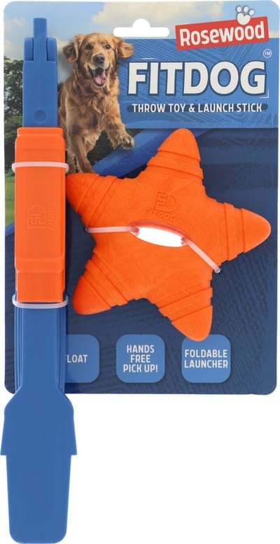 Rosewood FitDog Apporteerset Hond - Inklapbare Werpstok met Drijvende Ster - Oranje/Blauw