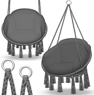 Hangstoel - Schommelstoel Buiten - Ontspannen Buiten - Inclusief Dik Kussen - 200 kg Draagkracht - Antraciet