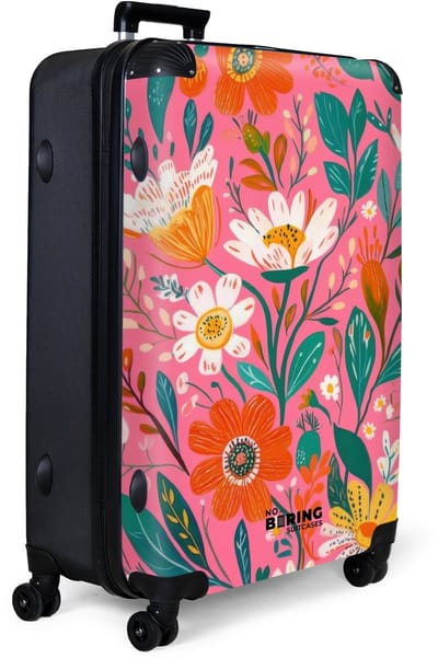 NoBoringSuitcases.com® - Koffer groot - Reiskoffer lichtgewicht - Veldbloemen met roze achtergrond - Rolkoffer met 4 wielen - Grote trolley XL - 98 liter bagage