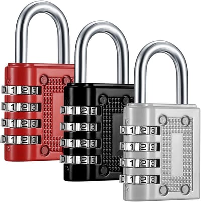 Set van 3 Combinatiesloten met 4 Cijfers, Weerbestendig en Geschikt voor Deuren, Kasten en Tuinhekken, Zwart/Zilver/Rood