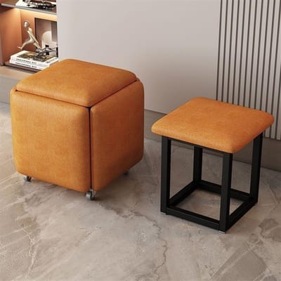Draaibare Zitkubus - Ottomaanse Kruk Voetenbank - Extra Zitplaats Creëren - 5-in-1 Functionaliteit - 45 x 45 x 48 cm
