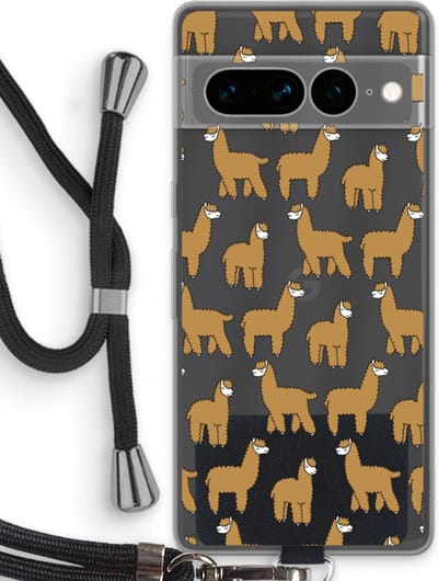 Case Company® - Hoesje met koord geschikt voor Google Pixel 7 Pro hoesje met Koord - Alpacas - Telefoonhoesje met Zwart Koord - Bescherming aan alle Kanten en Over de Schermrand