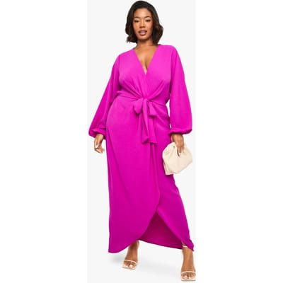 boohoo Dames Plus Textured Maxi-jurk met binddetail | Fuchsia | Maat: 44