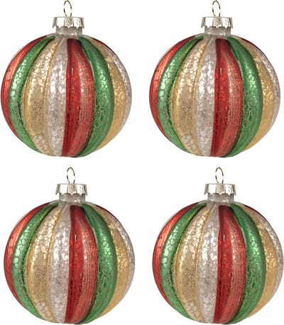 Clayre & Eef Kerstbal Set van 4 Overig Ø 8x8 cm Rood Groen Glas Kerstballen