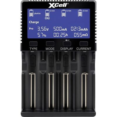 XCell Snellader LiFePO4, Li-ion, NiCd, NiMH 10440, 14500, 16340, 16650, 17500, 18350, 18490, 18500, 18650, 20650, 20700, 21700, 22650, 26500, 26650,