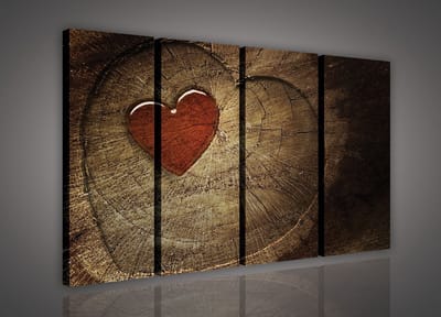 Canvas Schilderij - Rood Hart Op Hout - Hout - Hart - Liefde - Decoratie - Inclusief Frame - 120x80cm (lxb) - 4 Luiks