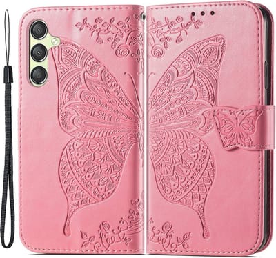 Coverup Hoesje - Geschikt voor Samsung Galaxy A25 Hoesje - Coverup Vlinder Book Case - Roze