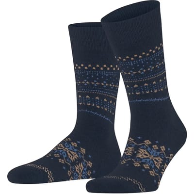 FALKE Sky Limit gedessineerd wol viscose kasjmier sokken heren blauw - maat 39-42