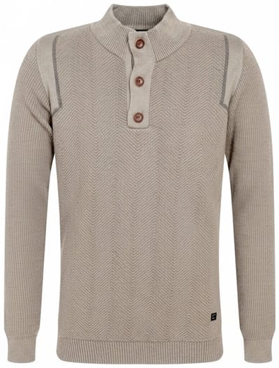 Gabbiano Trui Stoere Knoopsluiting Trui 615770 5558 Taupe Mannen Maat - XL