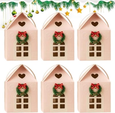 6 Stuks 3D Papieren Pop-Up Kersthuis Geschenkdozen, Feestelijke Verpakkingen voor Kerstcadeaus en Traktaties