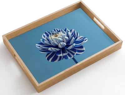 Dienblad hout 50x35 cm - Schootdienblad - Bloem - Blauw - Bloemblaadjes - Streepjes - Borrelplank rechthoek - Plateau dienbladen