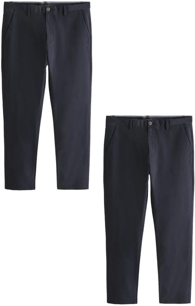 Next - Heren - Slim Fit - Stretch chino's verpakking van 2 - Blauw