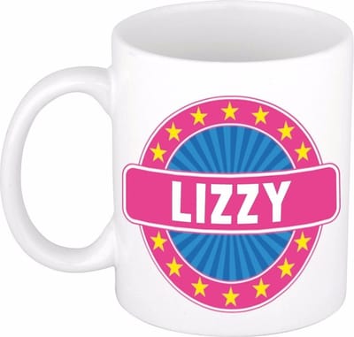 Bellatio Decorations - Lizzy voornaam - koffiemok - beker - wit/roze - 300 ml - Cadeau - Dames - Collega - Moederdag - Verjaardag