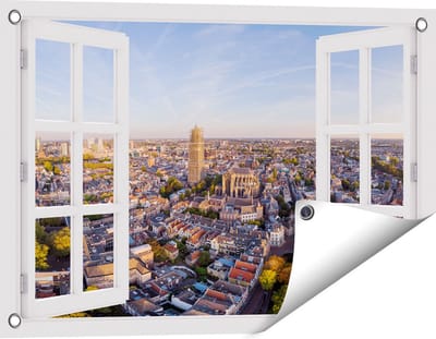 Gards Tuinposter Doorkijk Utrecht vanuit de Lucht - 60x40 cm - Tuindoek - Tuindecoratie - Wanddecoratie buiten - Tuinschilderij