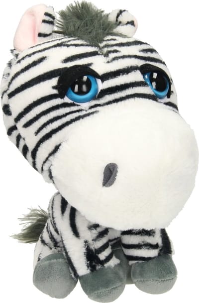 Lobbes knuffel pluche zebra met groot hoofd - zachte speelgoedvriend.