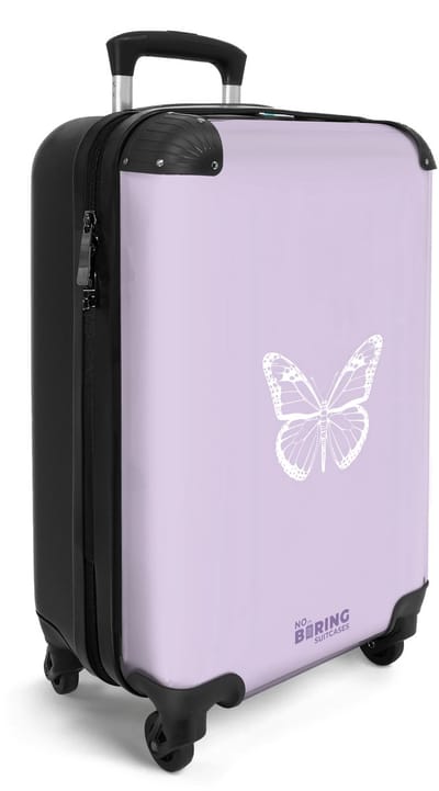 NoBoringSuitcases.com® - Handbagage koffer lichtgewicht - Reiskoffer trolley - Paars met witte vlinder - Vakantie rolkoffer met wieltjes - Carryon suitcase - Flightcase - Cabin koffertje - Past binnen 55x40x20 en 55x35x25