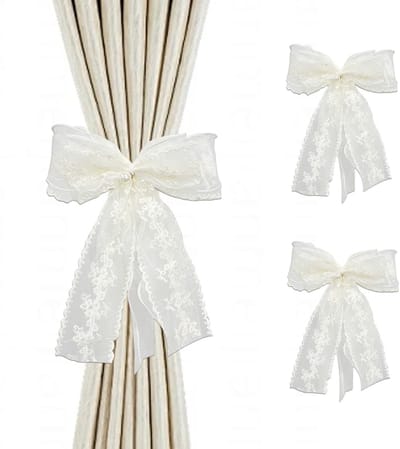 Dailygoods- Gordijnbinders 2 Stuks - Elegante Kanten Gordijnbinderstrikken - Touwbinders voor Dikke/Dunne Gordijnen - Perfect voor Woonkamer/Slaapkamer - Hoogwaardig Polyester - Geen Boren of Montage - Gordijnstrikken