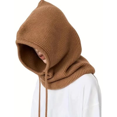 1PC Paar Effen Kleur Wollen Hoeden Dames Herfst Winter Dikke Gebreide Warme Oorbescherming Capuchon Sjaal Hoeden