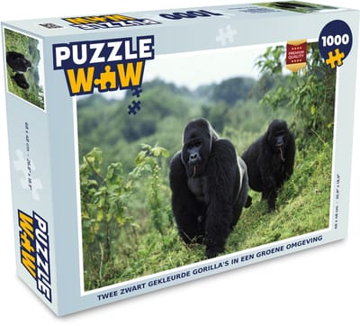 Puzzel Twee zwart gekleurde Gorilla's in een groene omgeving - Legpuzzel - Puzzel 1000 stukjes volwassenen