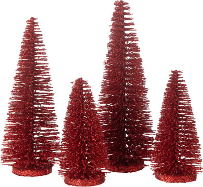 J-Line decoratie Kerstboom Glitter - kunststof - rood - doos van 4