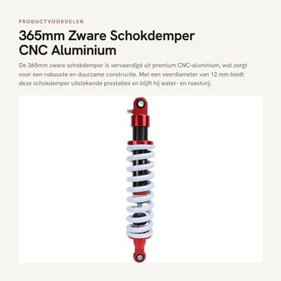 Dailygoods- Schokdemper Heavy Duty - 365mm - CNC Aluminium - Universele Pasvorm - Waterdicht - Roestvrij - Soepel Rijgedrag - Vering