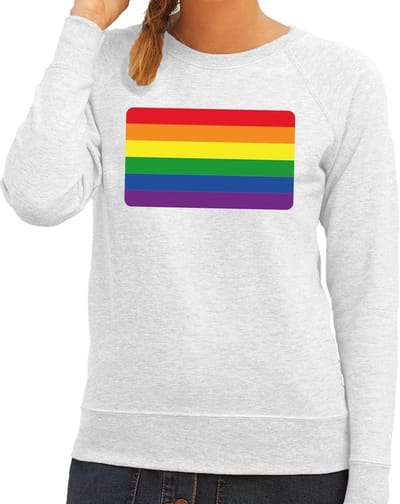Gay pride regenboog vlag sweater grijs - lesbo sweater voor dames - gay pride XS