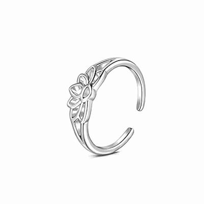 WeLoveSilver - zilverkleurige teenring - chirurgisch staal - lotusbloem