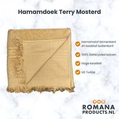 Romana Products Terry Hamamdoek - Baddoek - Strandlaken - Saunalaken - 100cm x 170cm - Mosterd