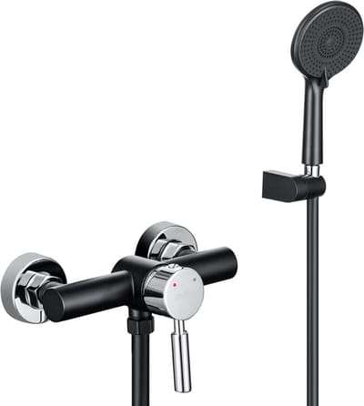 SnelShoppen - Douchemengkraan Set met Handdouche, Zwart, Temperatuurregeling, Hoogwaardige Mixer, Inclusief Douchekop, Douche Slang en Houder, Voor Ba