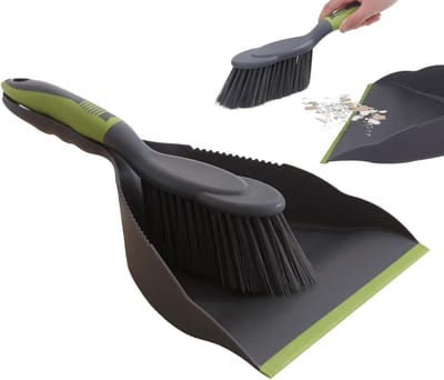 Handborstel en stoffer - Mini reinigingsset - Snel opruimen - Gekartelde rand - 298 g - Grijs