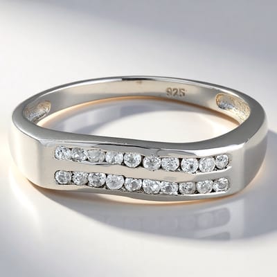 Cavill - 925 Sterling Zilveren Ring - 20 Cambodjaanse Zirkonen 0,306 ct - Glanzend Gepolijst - Moderne Dubbele Band Ring Dames